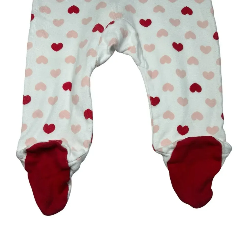Carters Footie Sleeper Pajamas Baby Girl Hearts White Red 9 Months